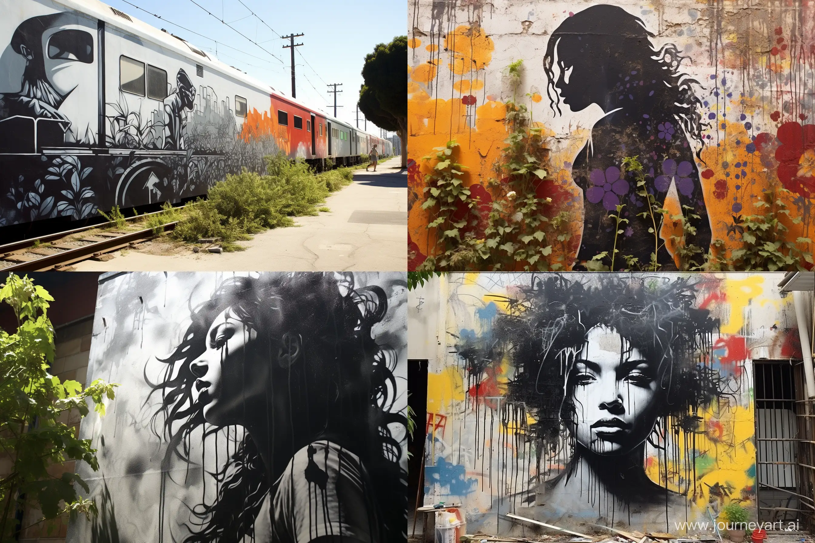 Stencil Art: urban scenes craft a street art-inspired image using stencils and spray paint. --ar 3:2
