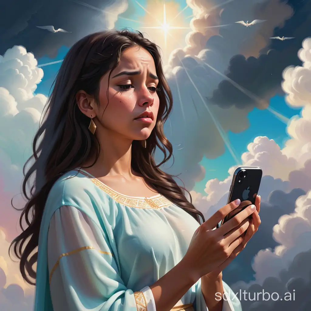 Upset-Latina-Woman-Ignoring-iPhone-for-Divine-Vision