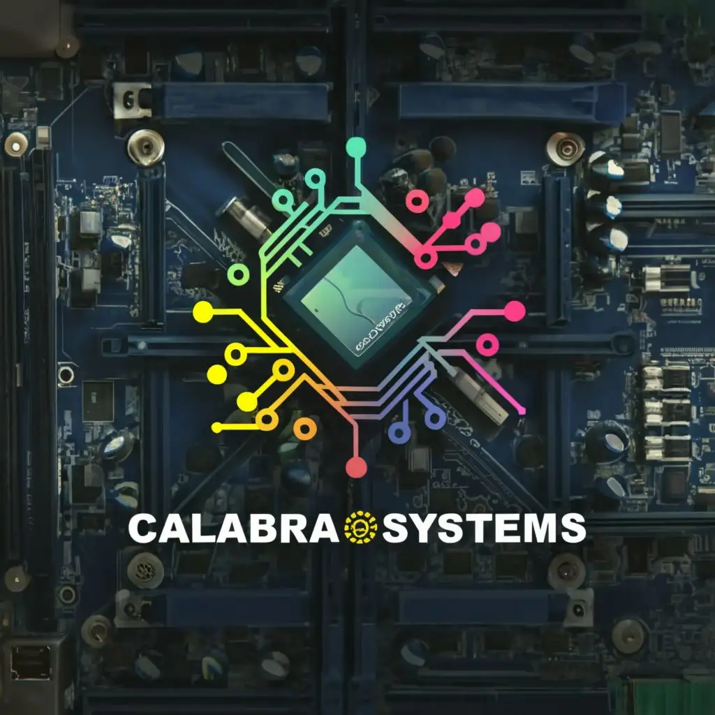 logo, a motherboard, with the text "CalabriaSystems", typography, be used in Technology industry