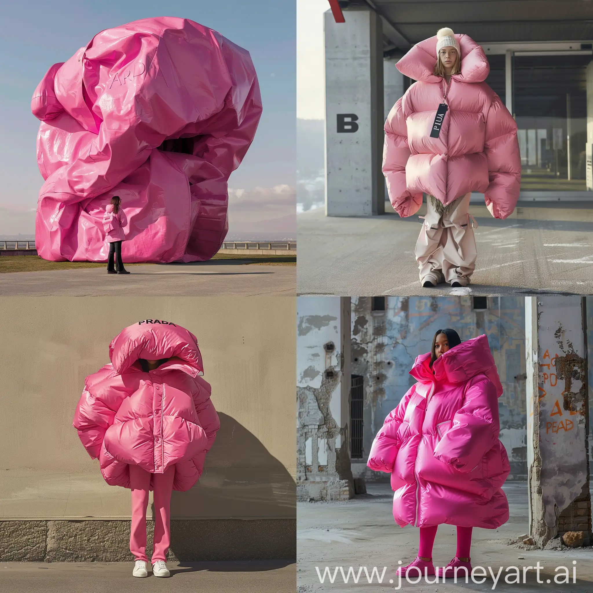 Fashionable-Girl-in-Oversized-Pink-Prada-Jacket-amidst-Brutalist-Architecture