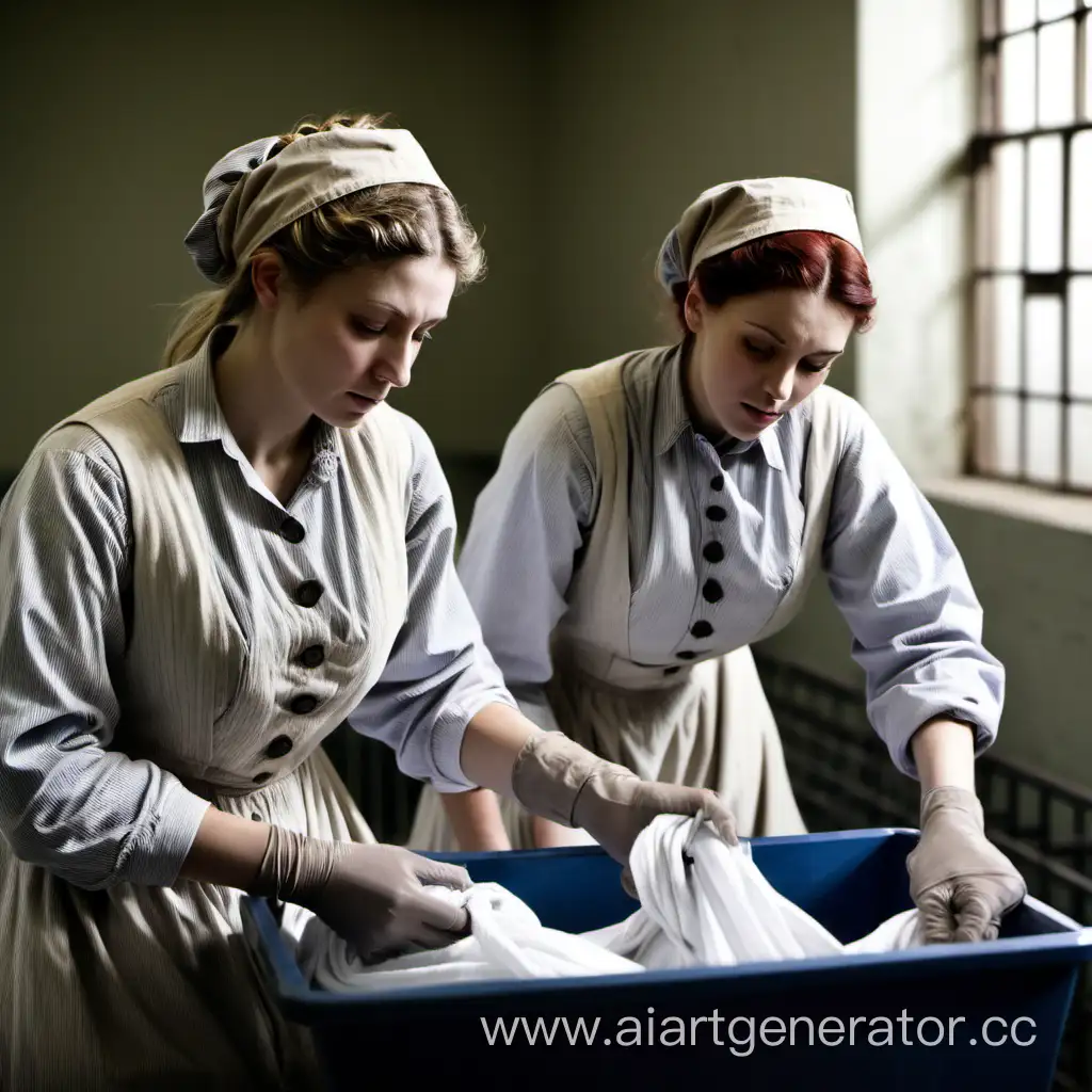 Caucasian women, Victorian prison, working in the laundry,