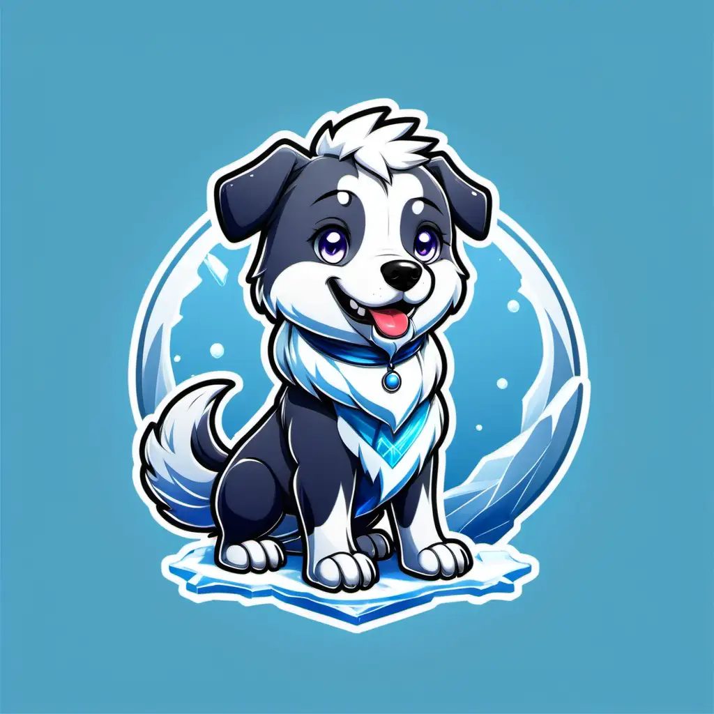 Create anime style full body ice dog cartoon character logo