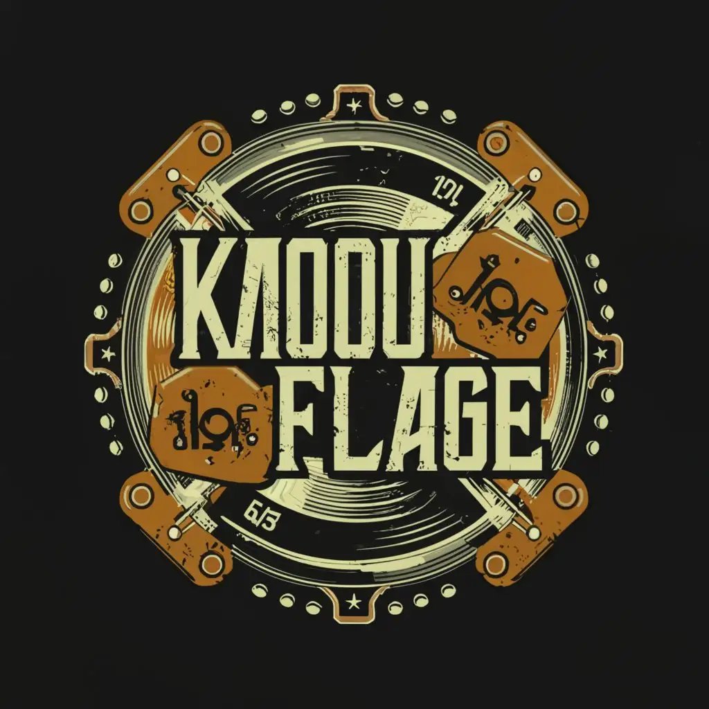 a logo design,with the text "K A M O U F L A G E", main symbol:Dogtags, Turntable , Military Font,complex,clear background