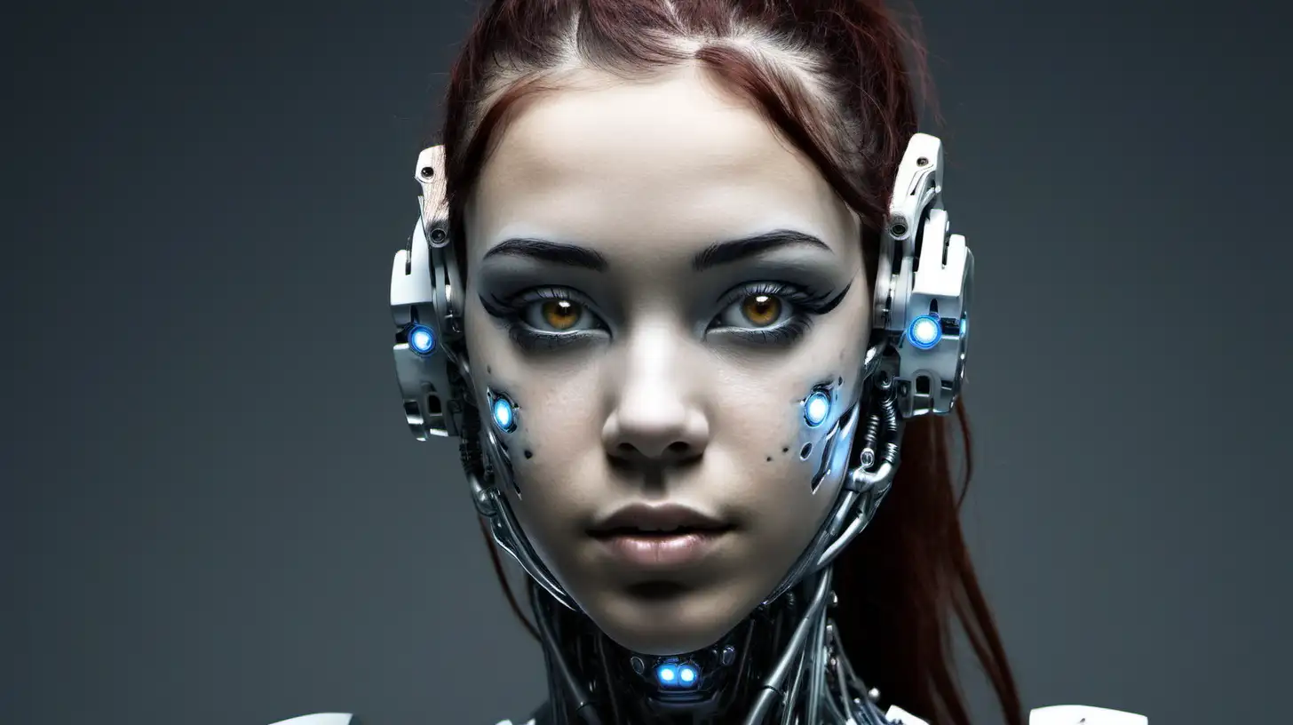 Beautiful Cyborg Woman with Intricate Cybernetic Features