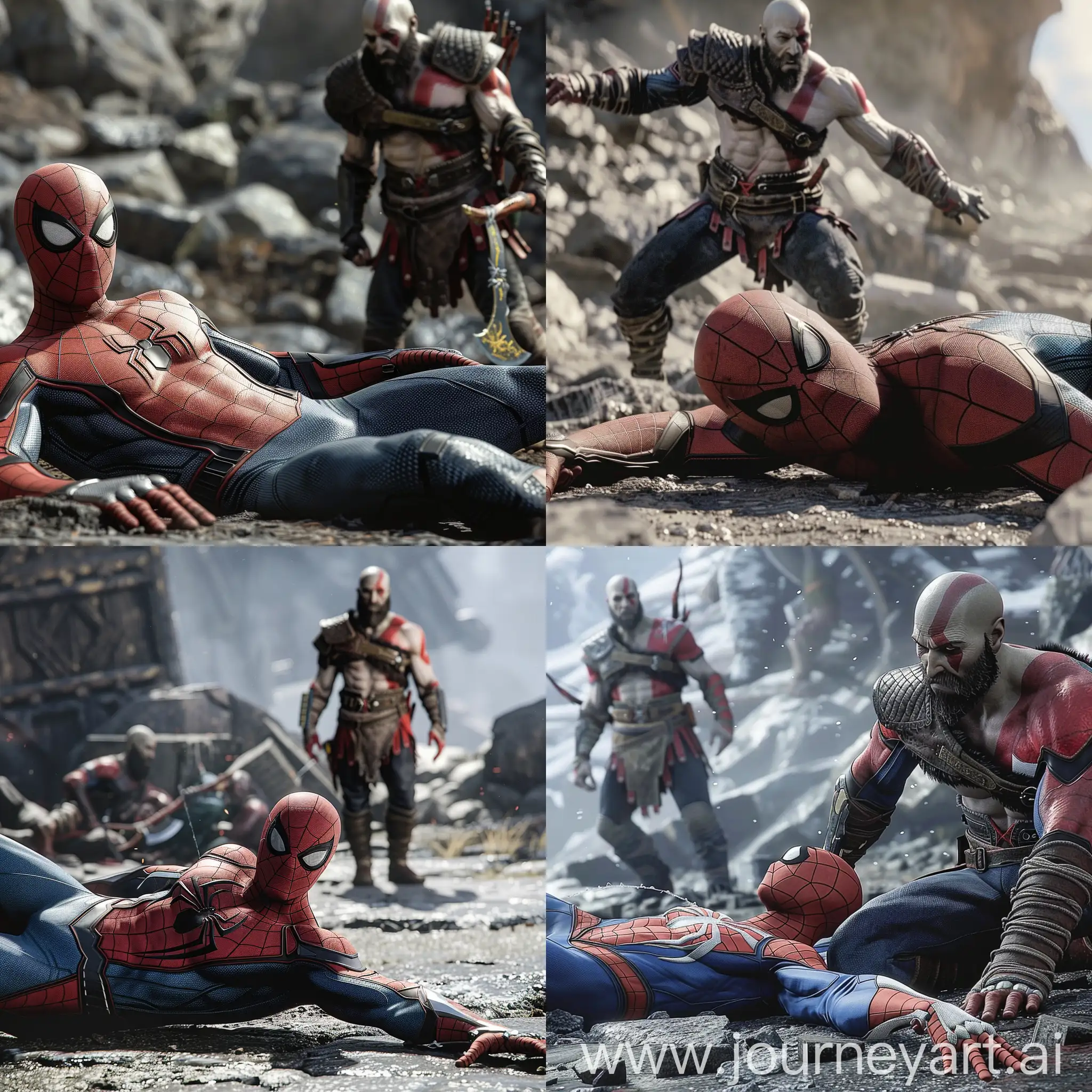 Spiderman-and-Kratos-Encounter-Epic-Battle-Scene