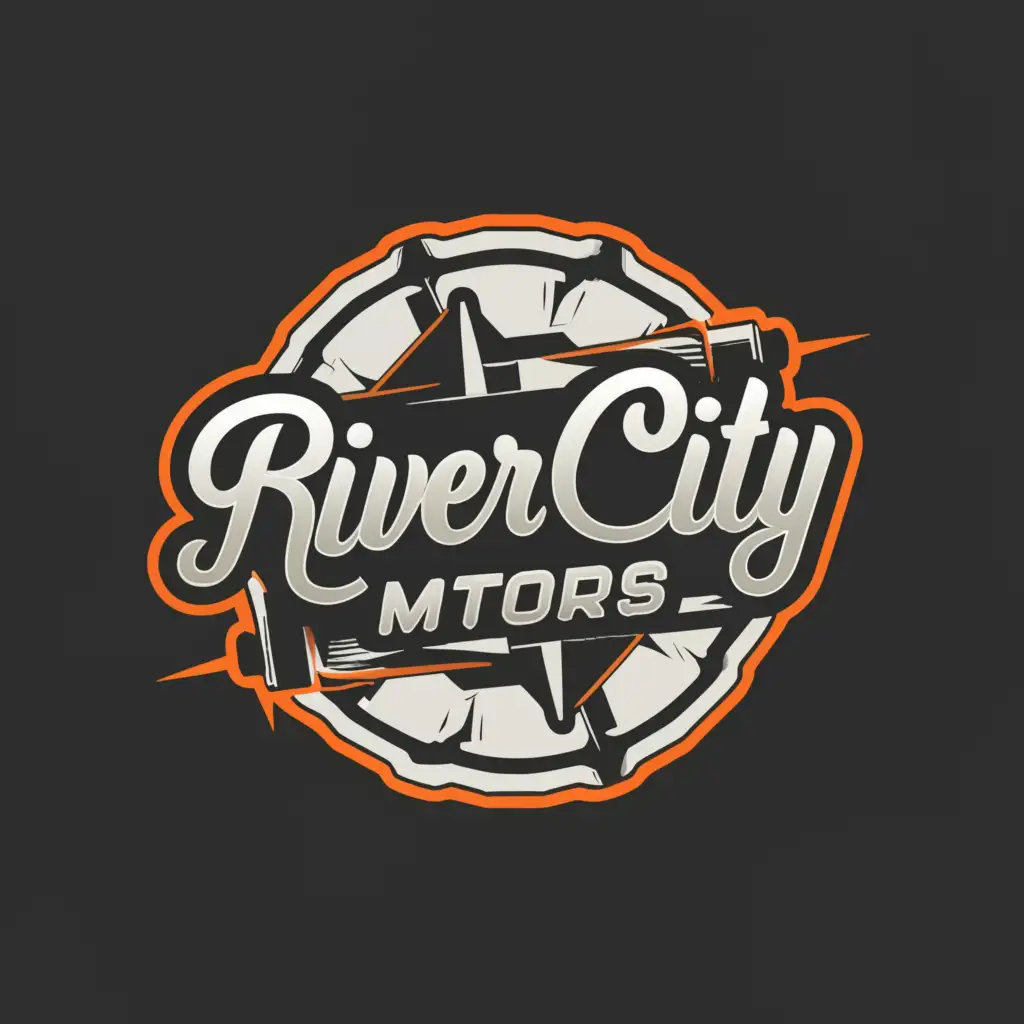 a logo design,with the text "RIVER CITY MOTORS", main symbol:MOTOR,Moderate,be used in Automotive industry,clear background