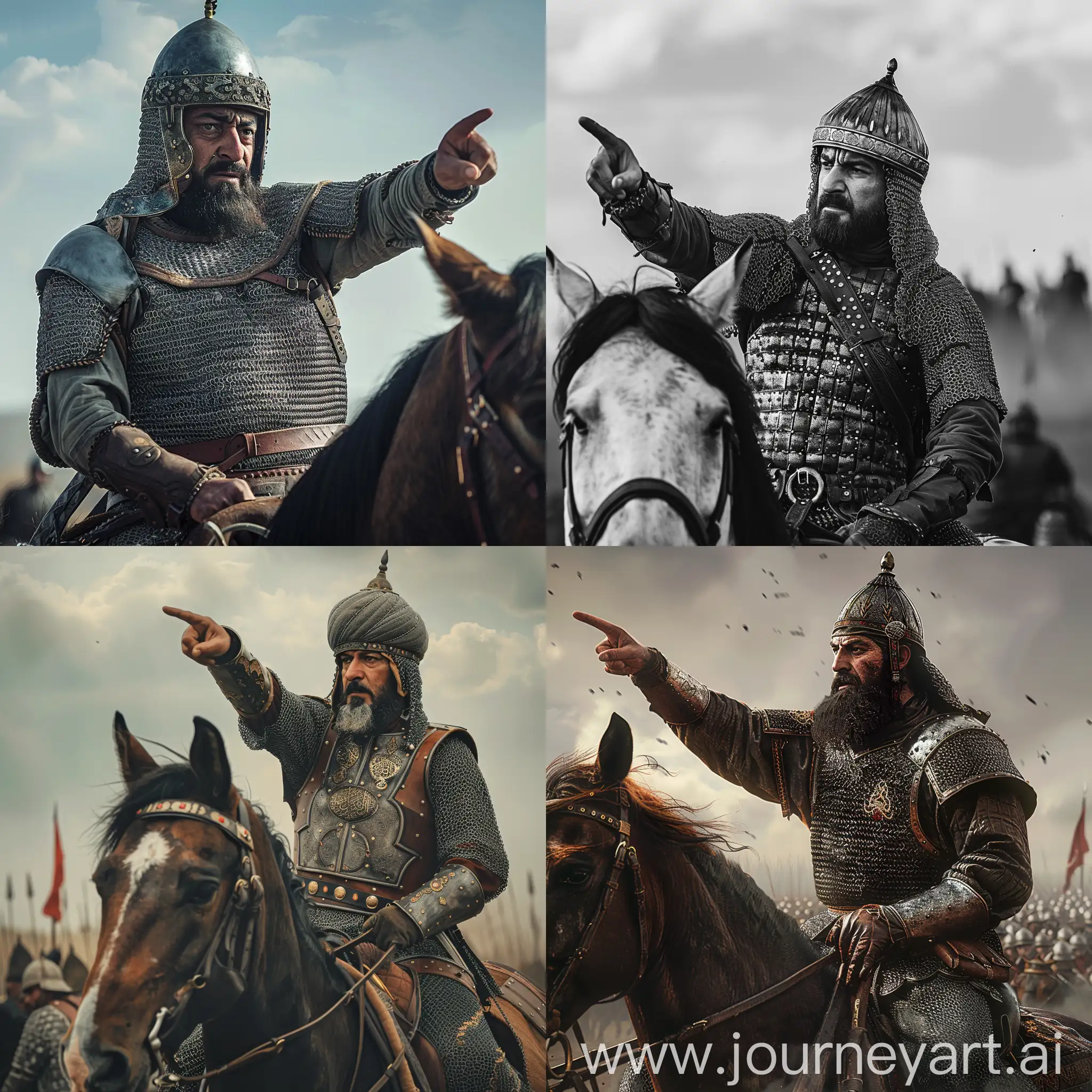 Ottoman-Sultan-Mehmed-the-Conqueror-in-Chainmail-Armor-Points-Strategically
