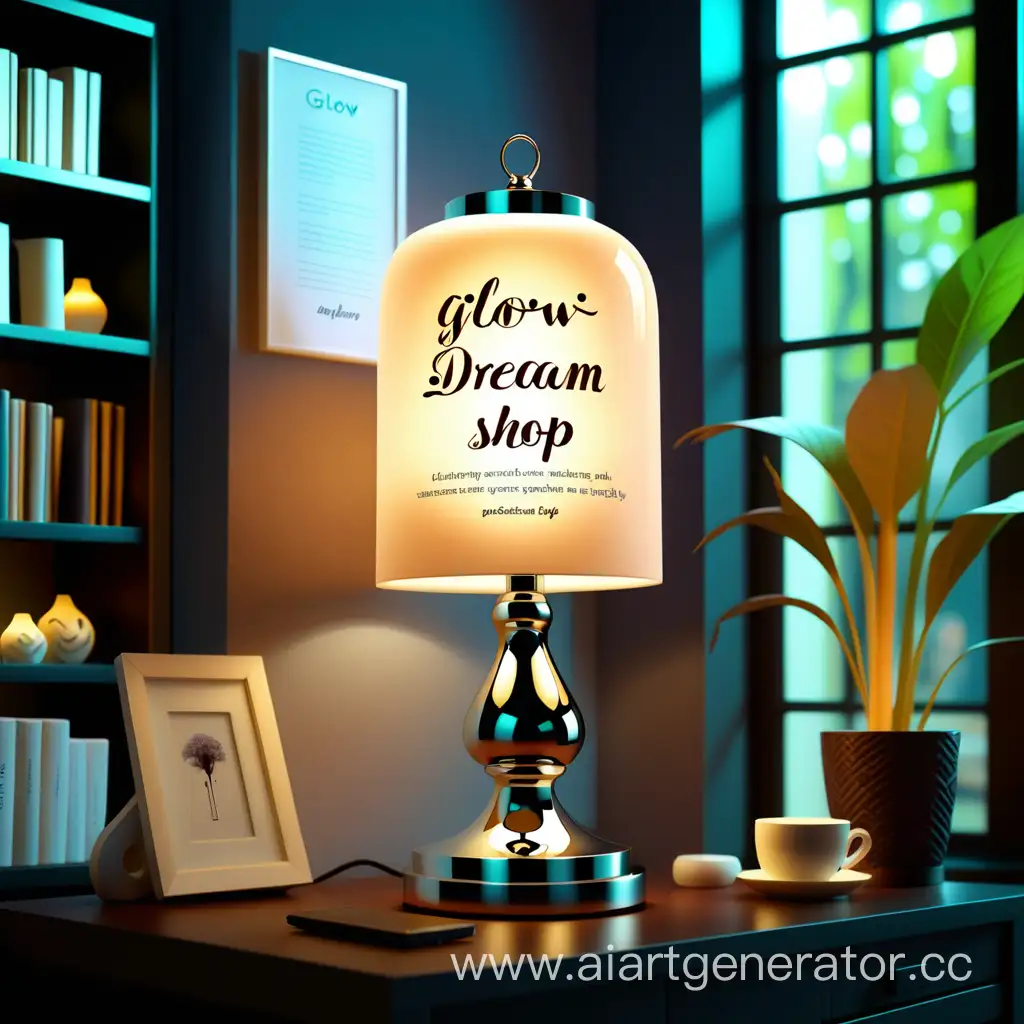 Красивый Hi Tech антураж, светильник с надписью GlowingDream Shop