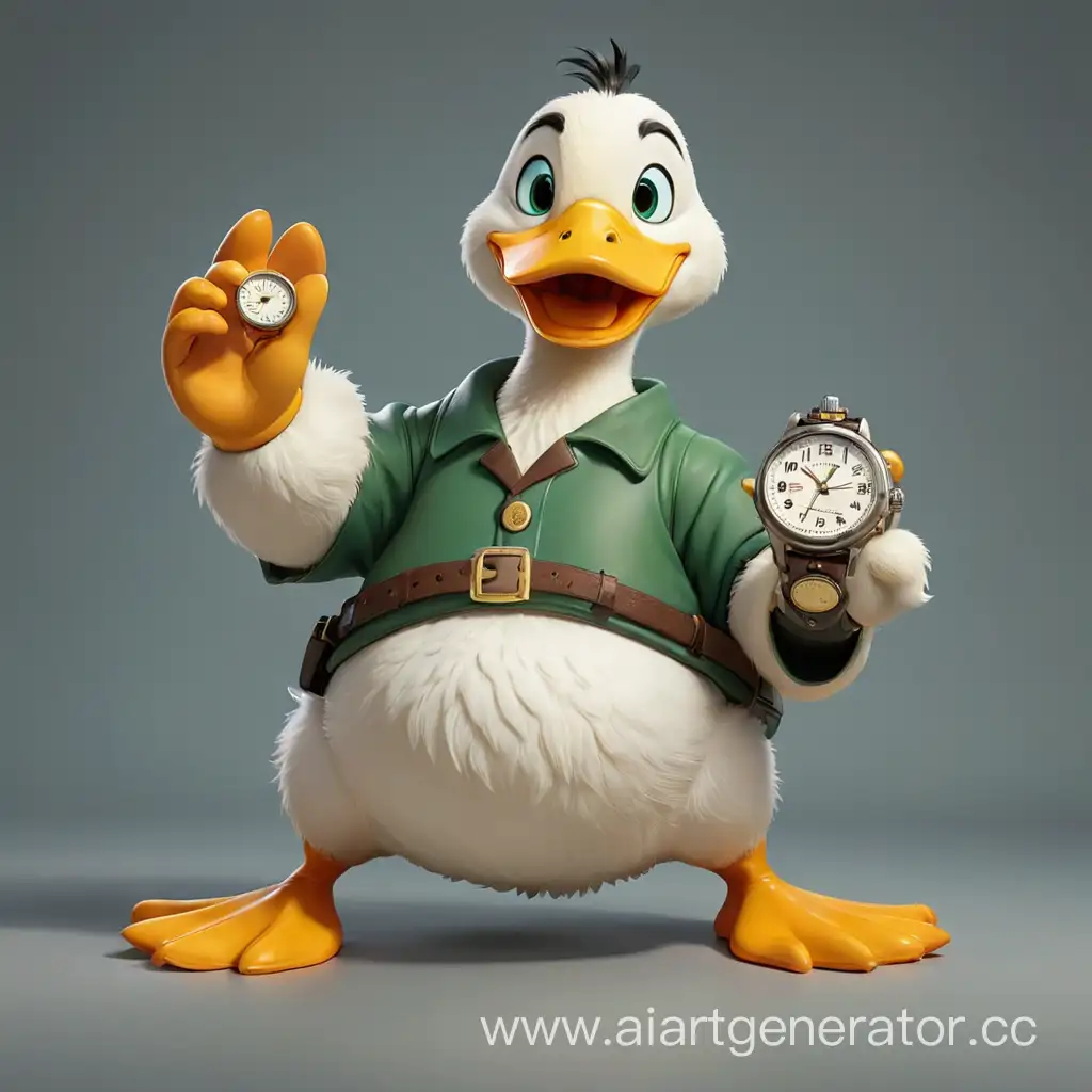 Whimsical-Duck-with-Timepiece-Playful-Cartoon-Illustration