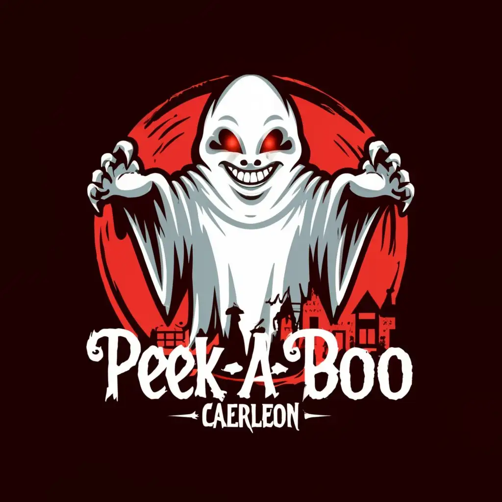 LOGO-Design-for-PEEKABOO-Caerleon-Spooky-Ghost-with-Red-Eyes-and-Mouth-on-Clear-Background