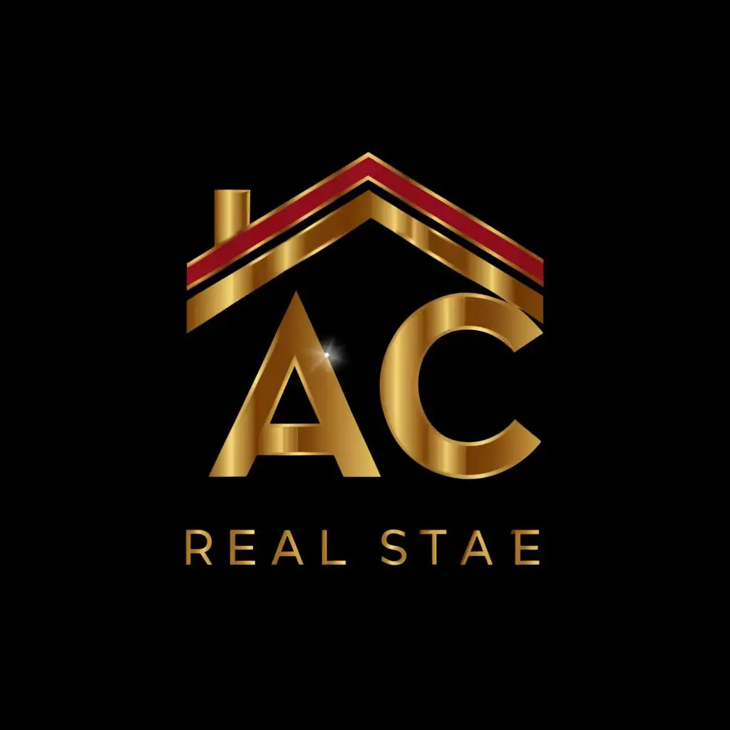 a logo design,with the text "AC", main symbol:real estate, red, gold, Moderate, be used in Real Estate industry, white background