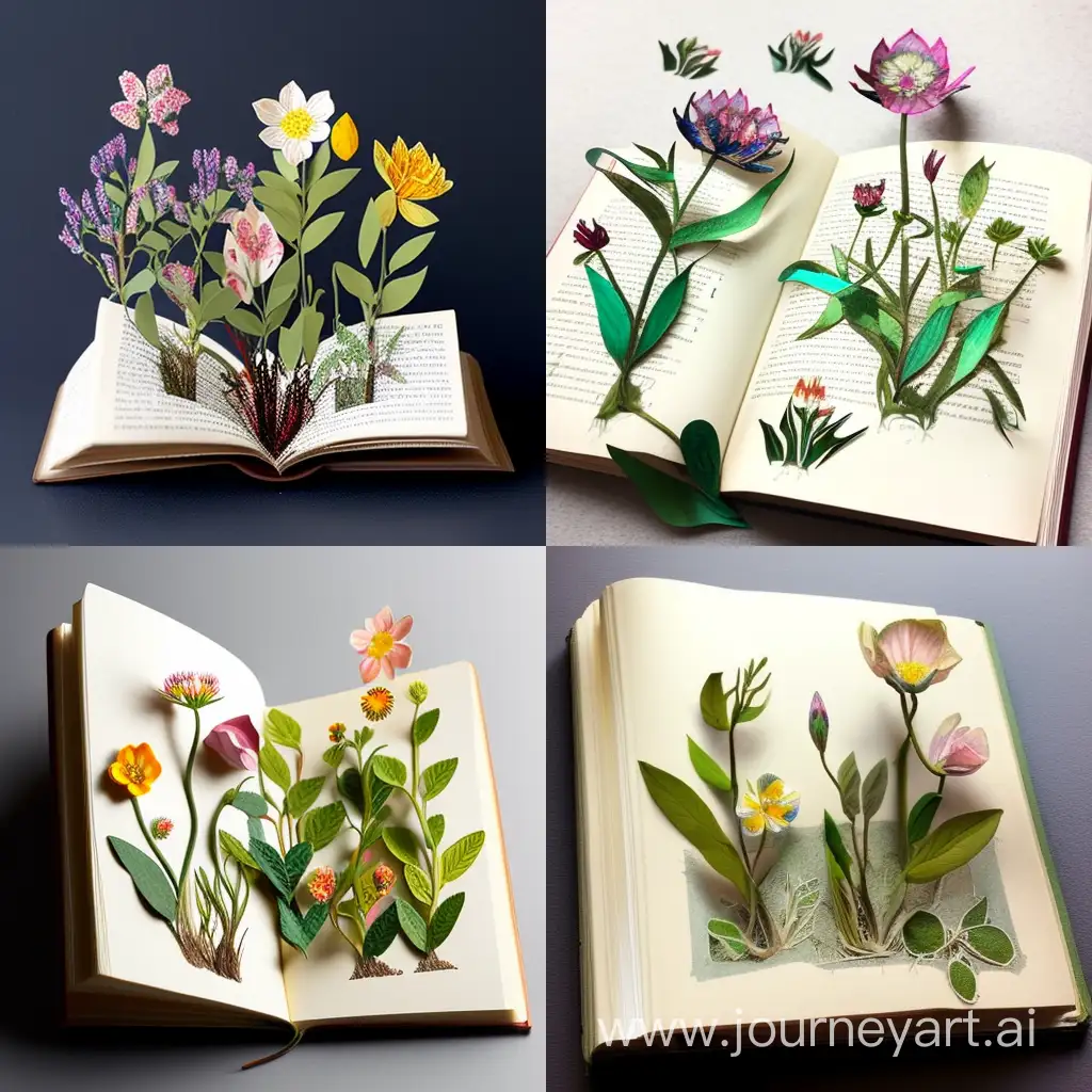flowers growing  from book stickers