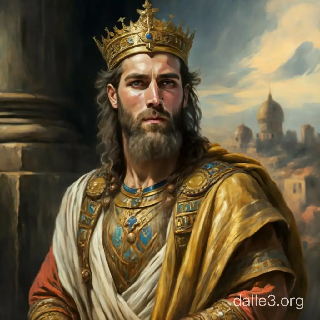 Rehoboam Son of King Solomon in Royal Regalia | Dalle3 AI