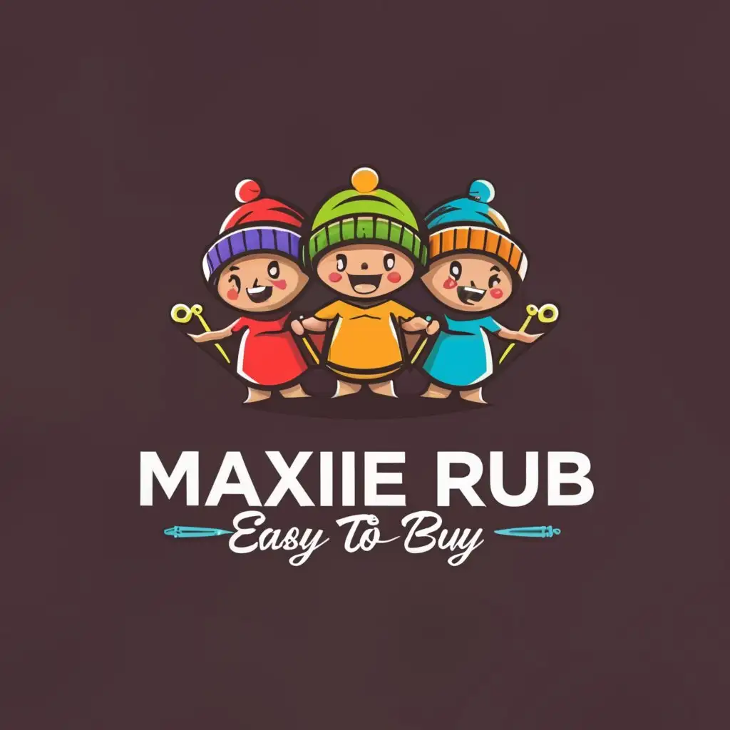a logo design,with the text "MAXIE RUB KNITS                                   EASY TO BUY", main symbol:with kids,Minimalistic,be used in Technology industry,clear background