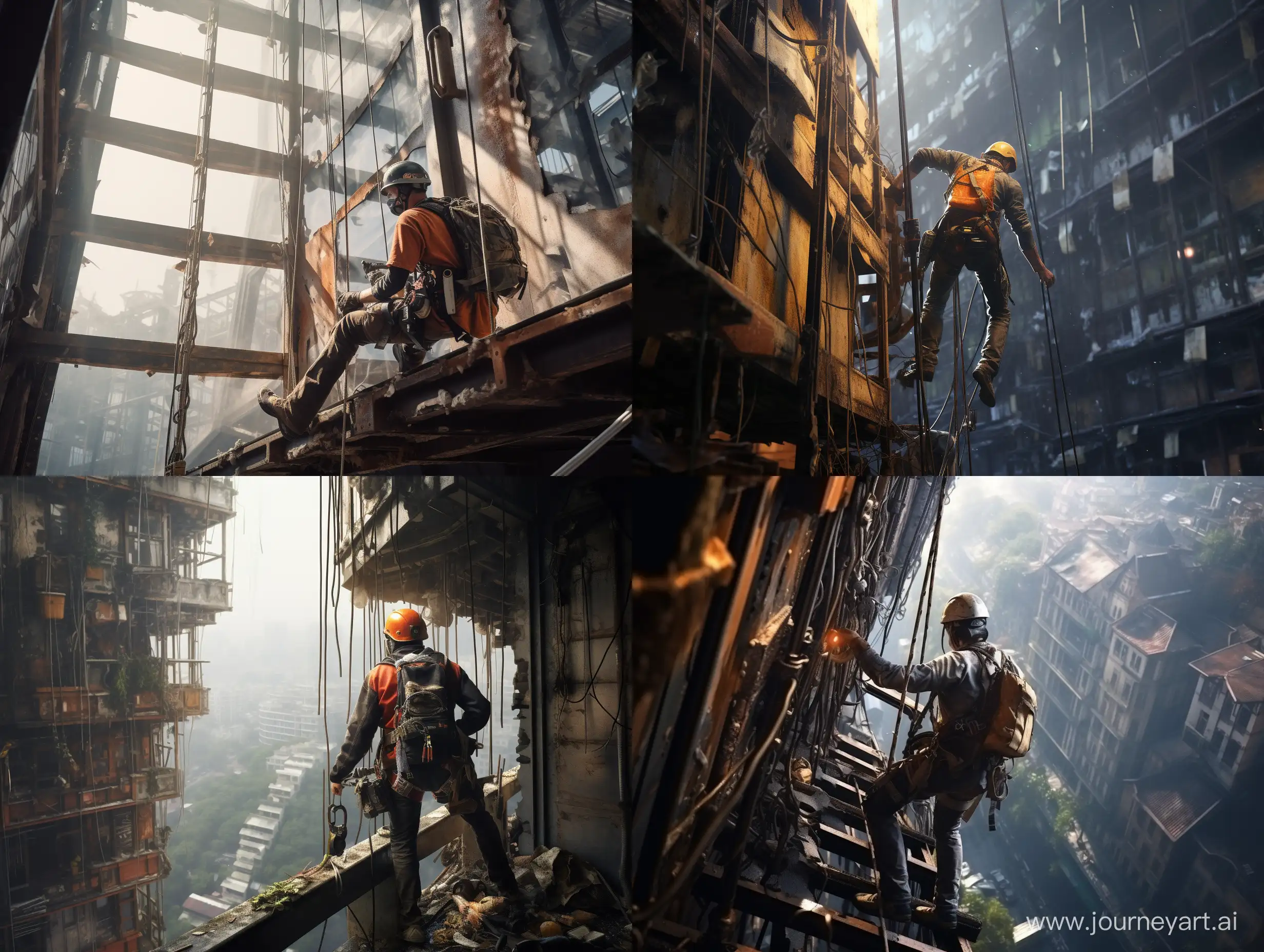 Professional-Industrial-Climbers-Using-Petzl-Equipment-to-Wash-Windows