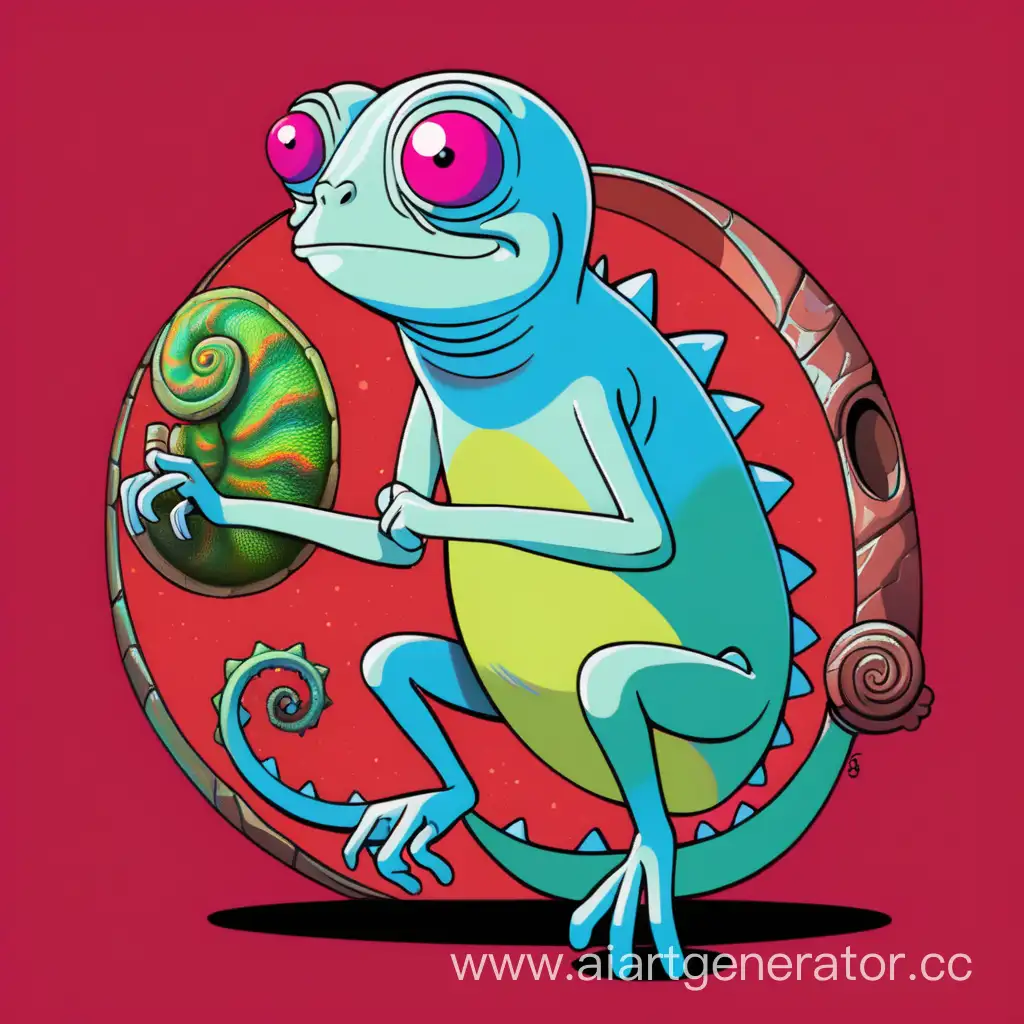 Rick-and-Morty-Portal-with-Chameleon-on-Vibrant-Red-Background