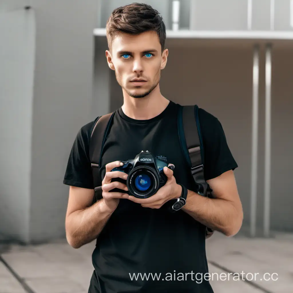 Man-with-Blue-Eyes-Holding-Camera-in-Black-Shirt