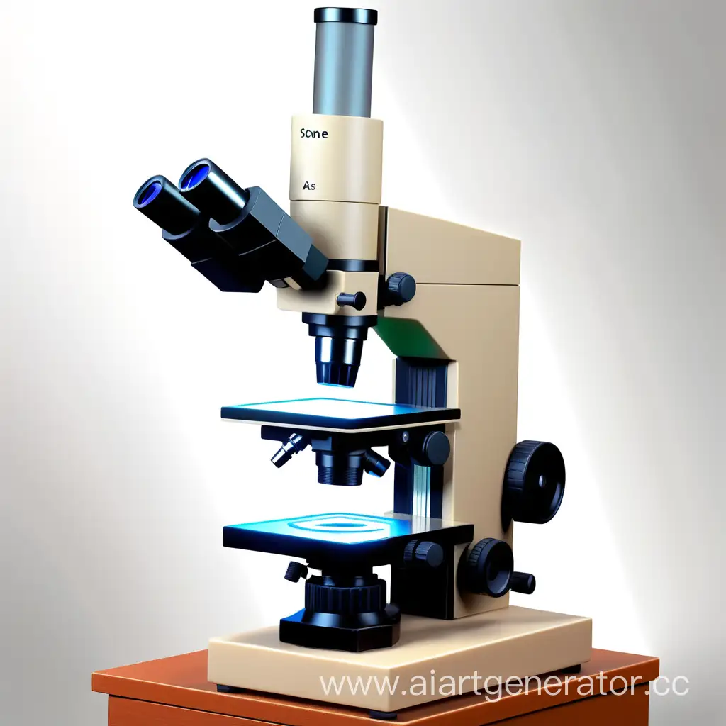 стационарный микроскоп, в качестве образца исследования цилиндр из камня
