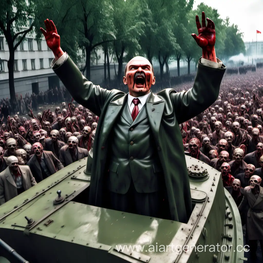 Ленин с бронивика кричит толпе мертвецов 
