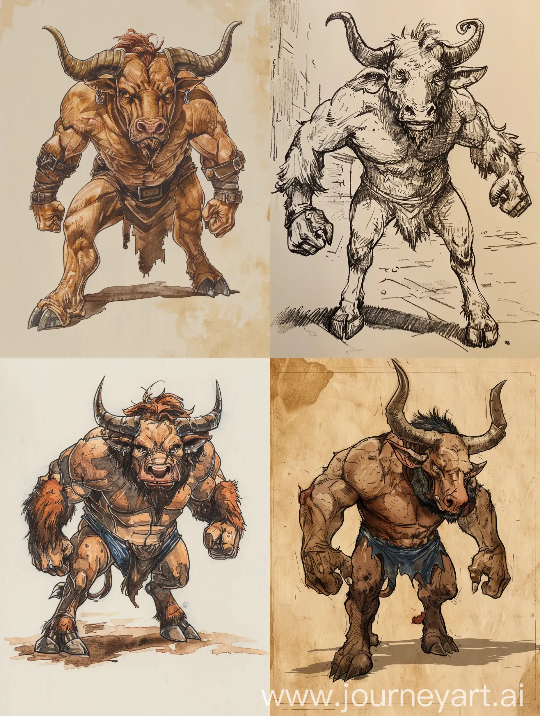 Miniature-Minotaur-Character-Drawing-Tiny-DD-Creature-with-Humanoid-Features