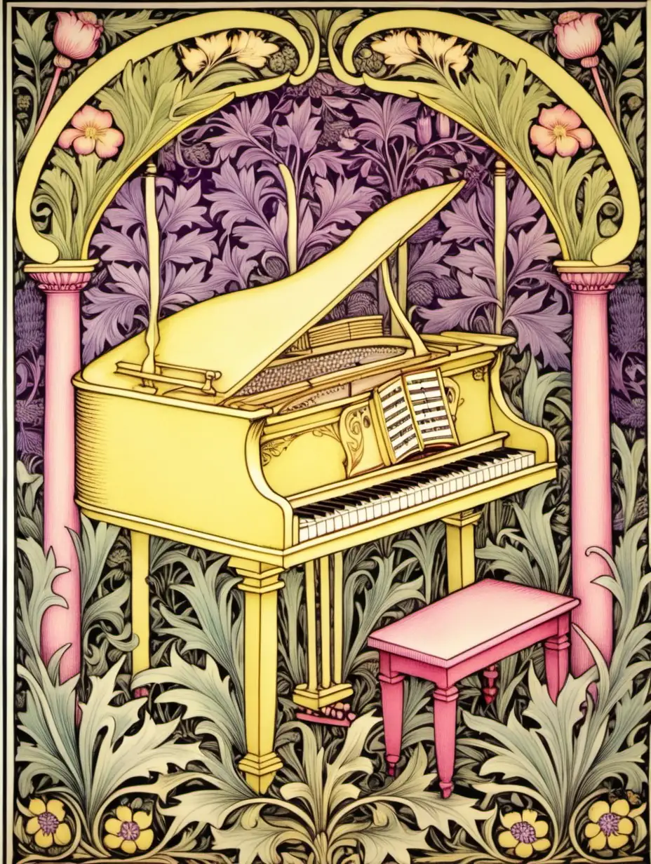 Musical Instruments in William Morris Style Setting with Vibrant Colors
