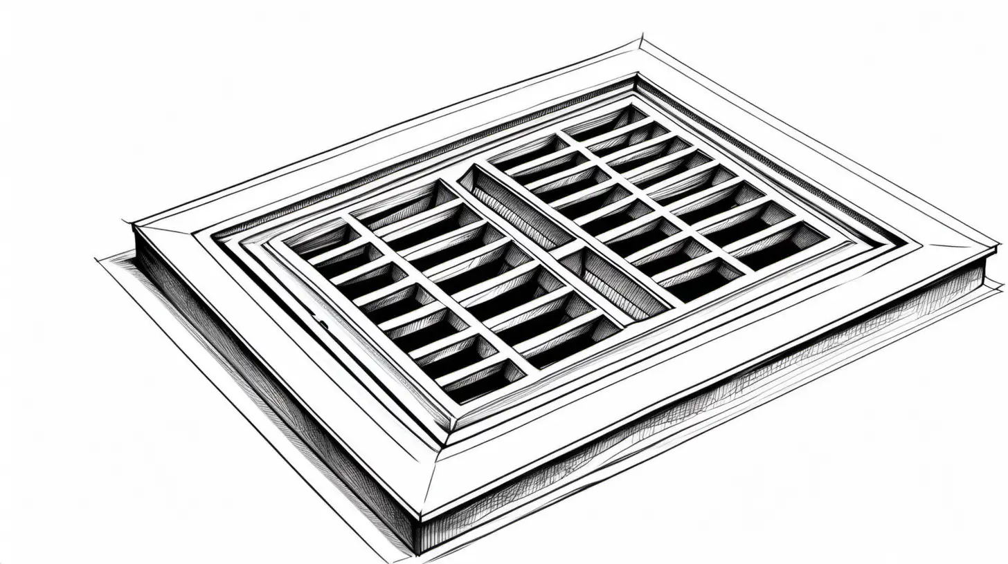 Sketch illustration of rectangular floor vent.. On a white background.