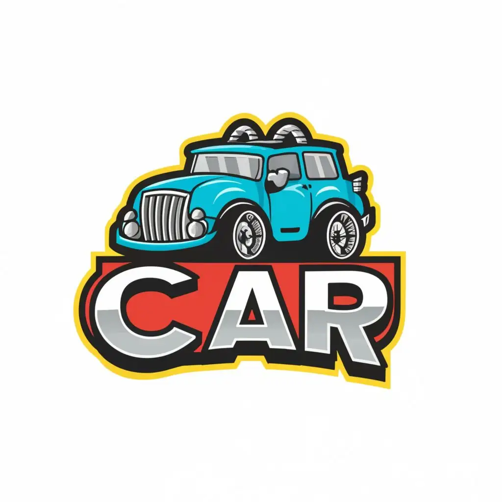 logo, car monsterlike cartoon, with the text "Car", typography