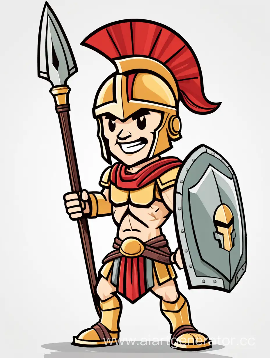 спартанец держит меч, мультяшный стиль, игровой персонаж, вектор, улыбается,  мультяшный спартанский воин