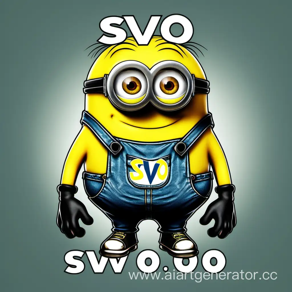 A cool, pumped-up, yellow minion with the inscription "SVO" on the chest
