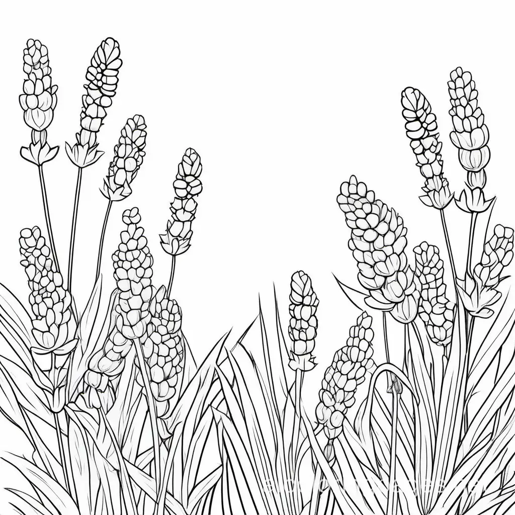 Lavender-Flowers-Coloring-Page-for-Kids-Black-and-White-Line-Art-on-a-Simple-White-Background