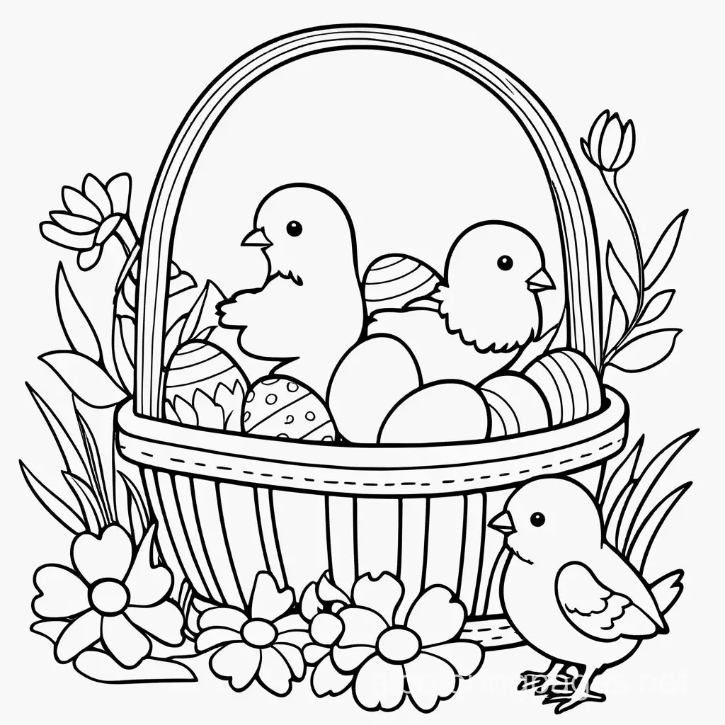 Easter-Coloring-Page-with-Flowers-Eggs-and-Chicks-Simple-Line-Art-for-Kids