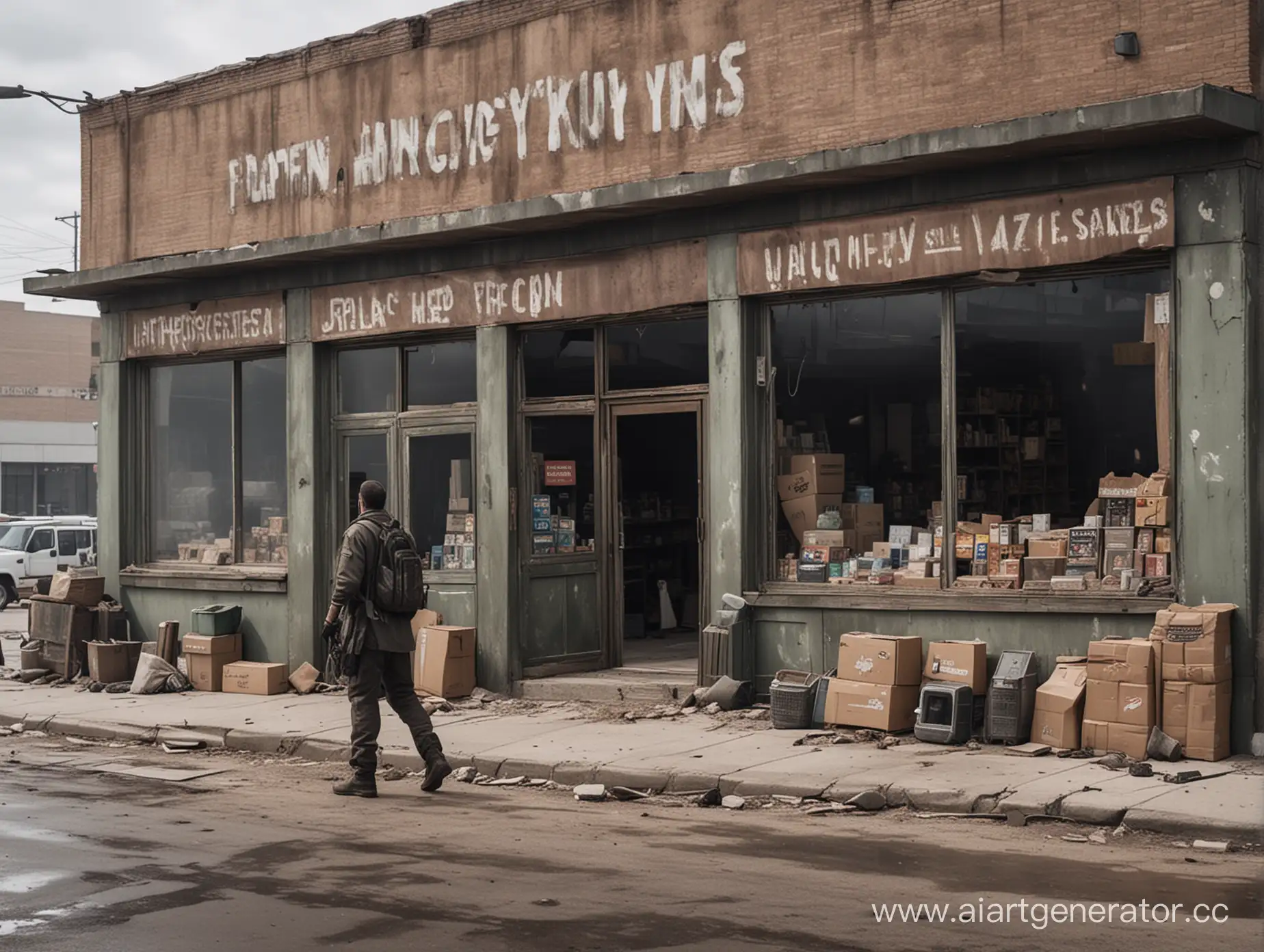 PostApocalyptic-Survivor-Approaching-Abandoned-Store