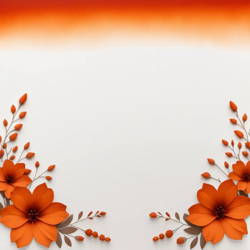 A plain white background with flowers on the edges and burnt orange gradient around the background 