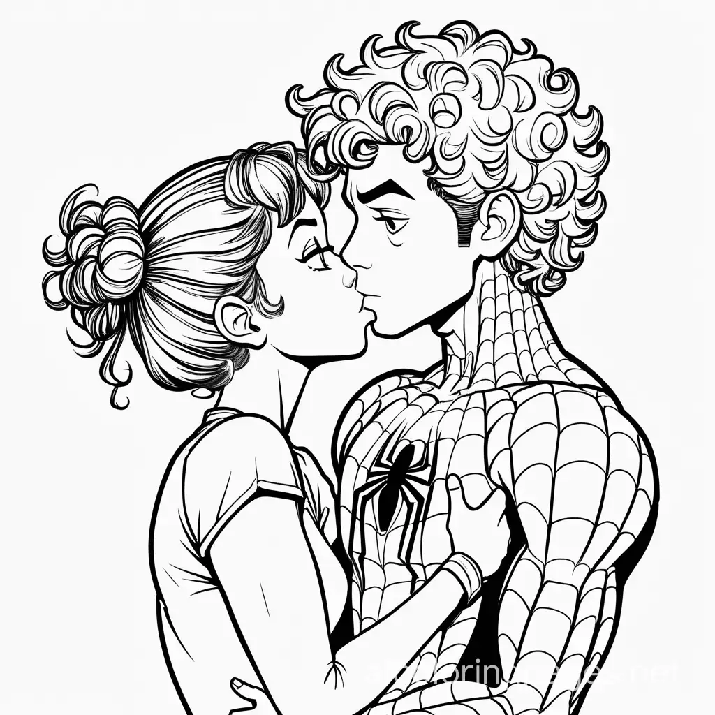Kids-Coloring-Page-Boy-Kissing-Girl-in-SpiderMan-Costume