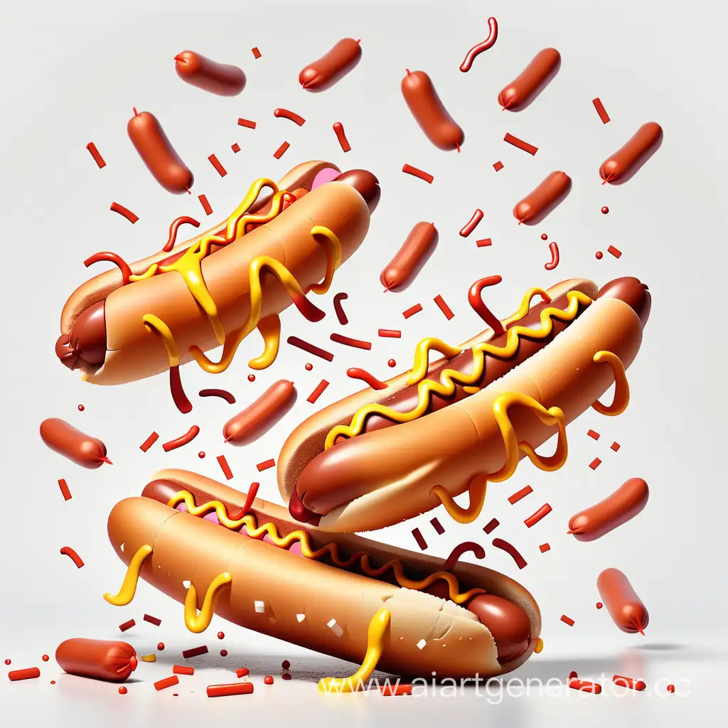 Falling-Hot-Dogs-Playful-Motion-on-a-Clean-Canvas