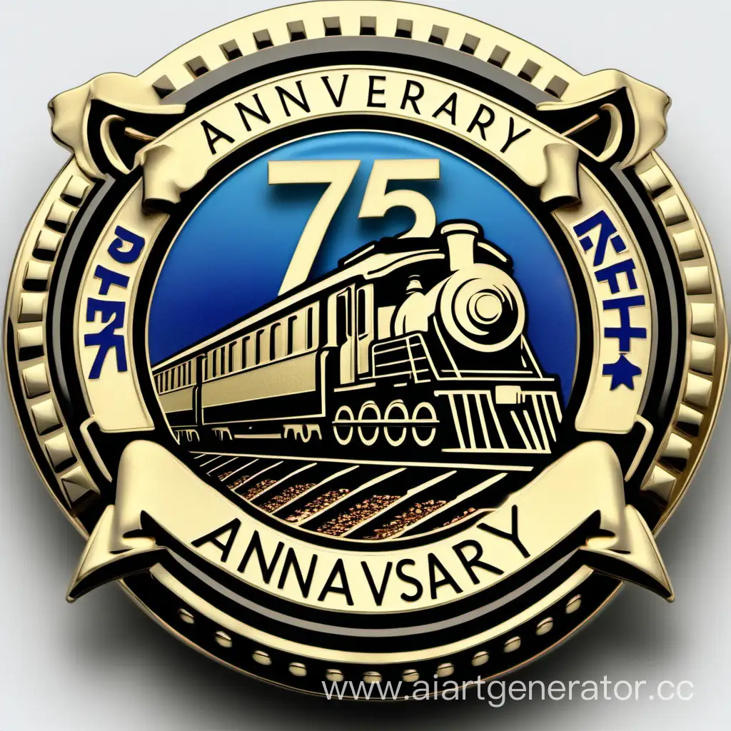 75th anniversary badge with a train symbol