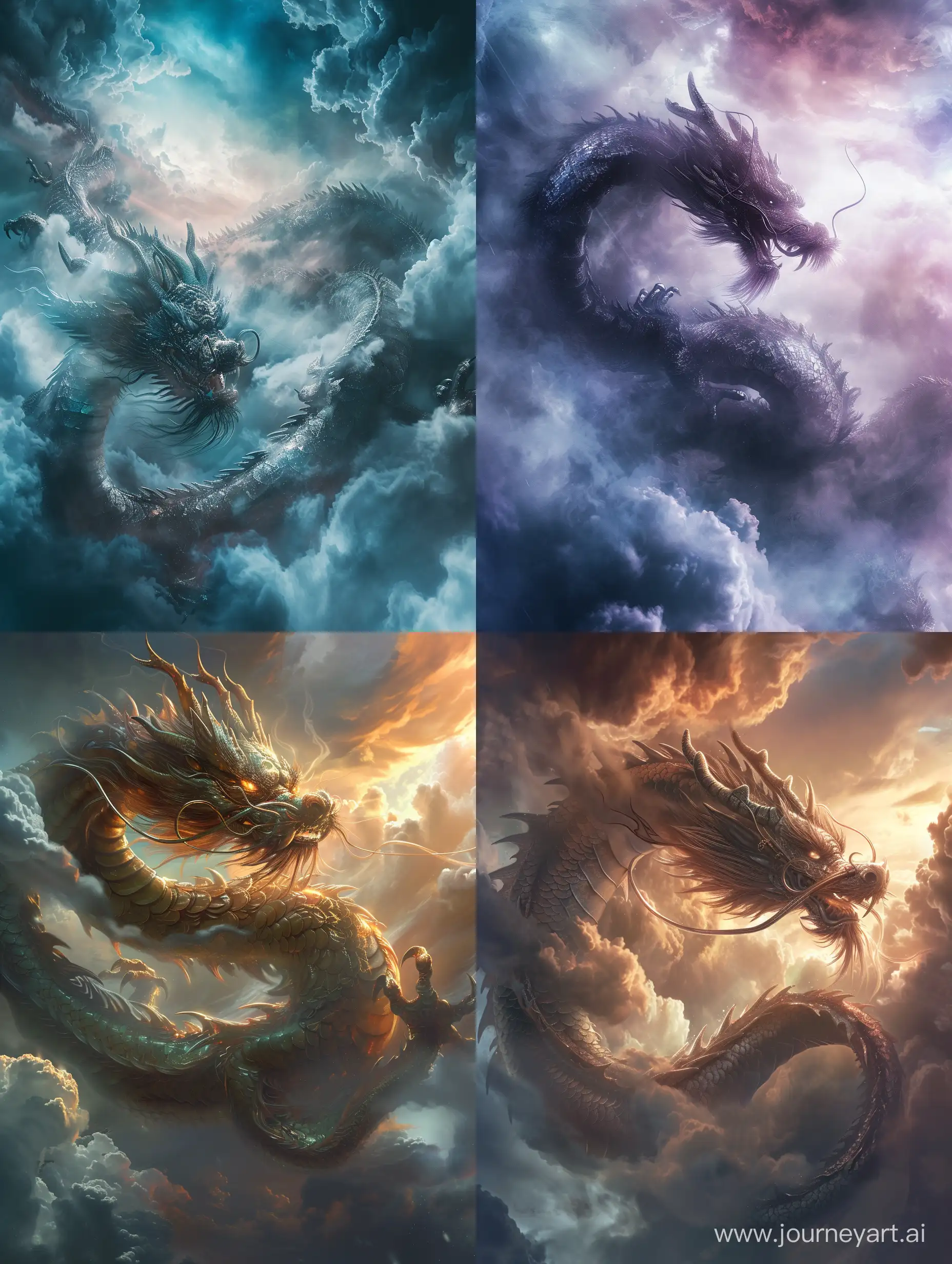 Cyberpunk-Chinese-Dragon-Emerging-from-PlatinumColored-Clouds