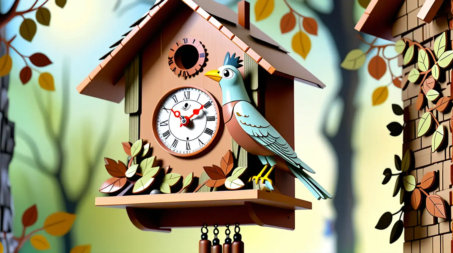 Cuckoo Clock Bird Emerges from Nest Carton