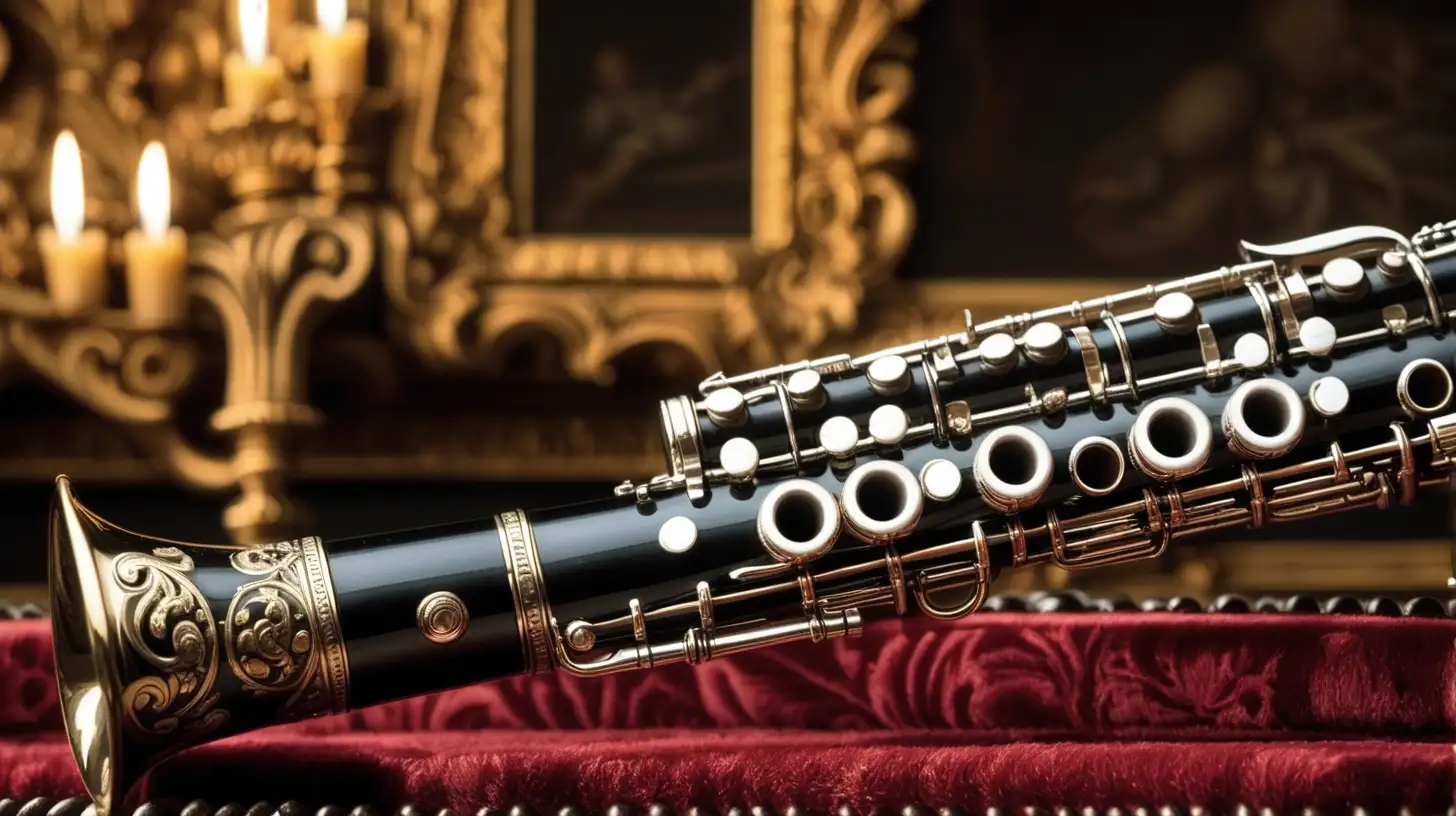 Baroque Style Clarinet Elegant Musical Instrument on Ornate Background