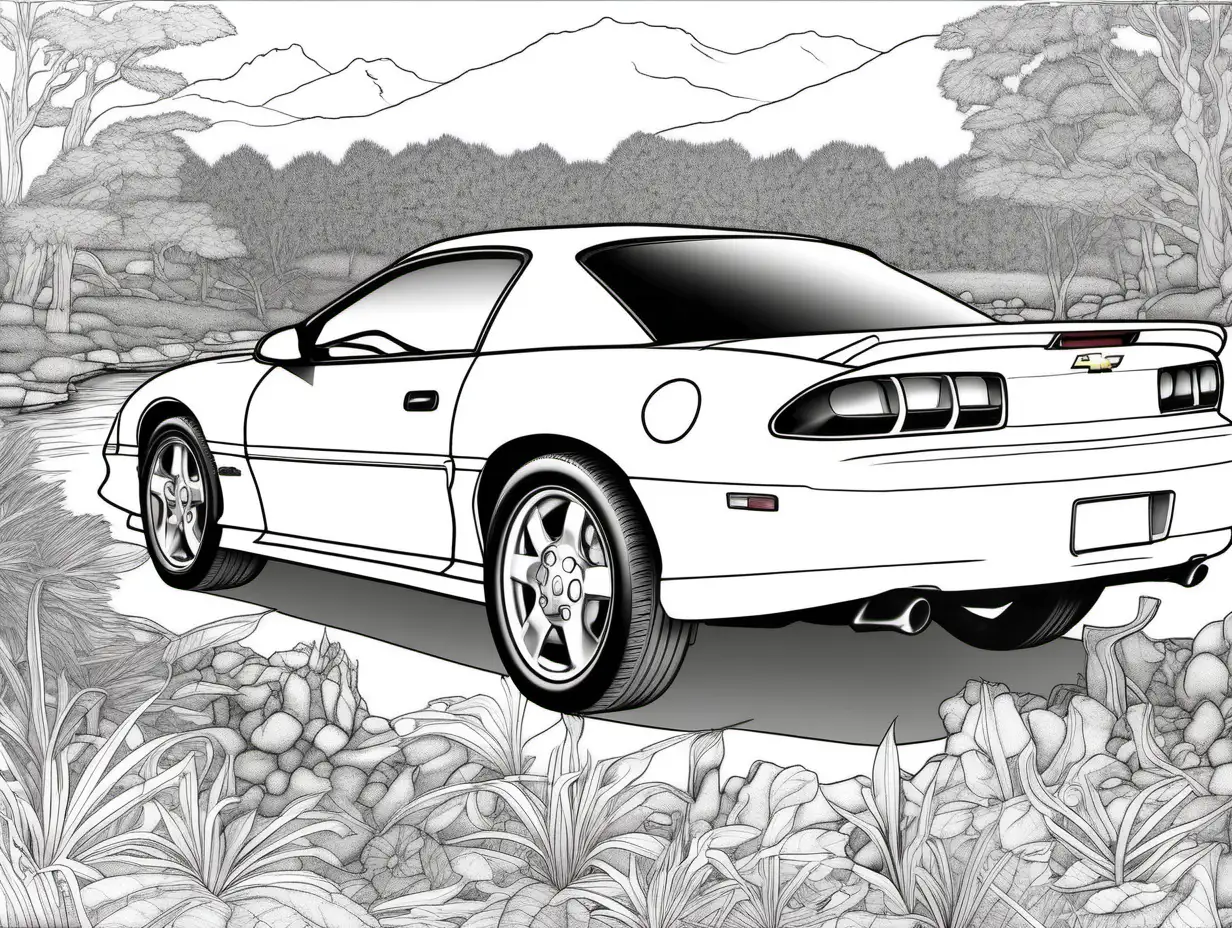 Detailed Coloring Page of a 1995 Chevrolet Camaro Z28 for Adults