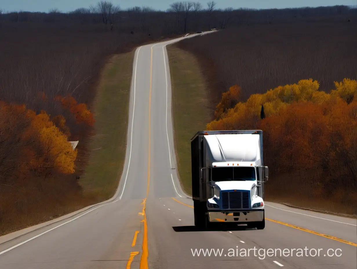 Vintage-Red-Truck-Driving-on-Scenic-American-Highway