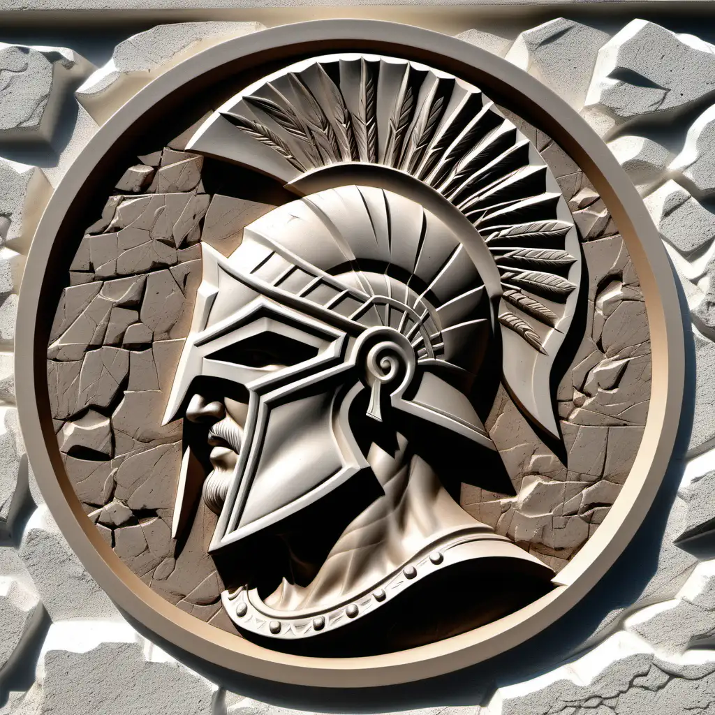 Spartan Warrior in Round BasRelief Sculpture