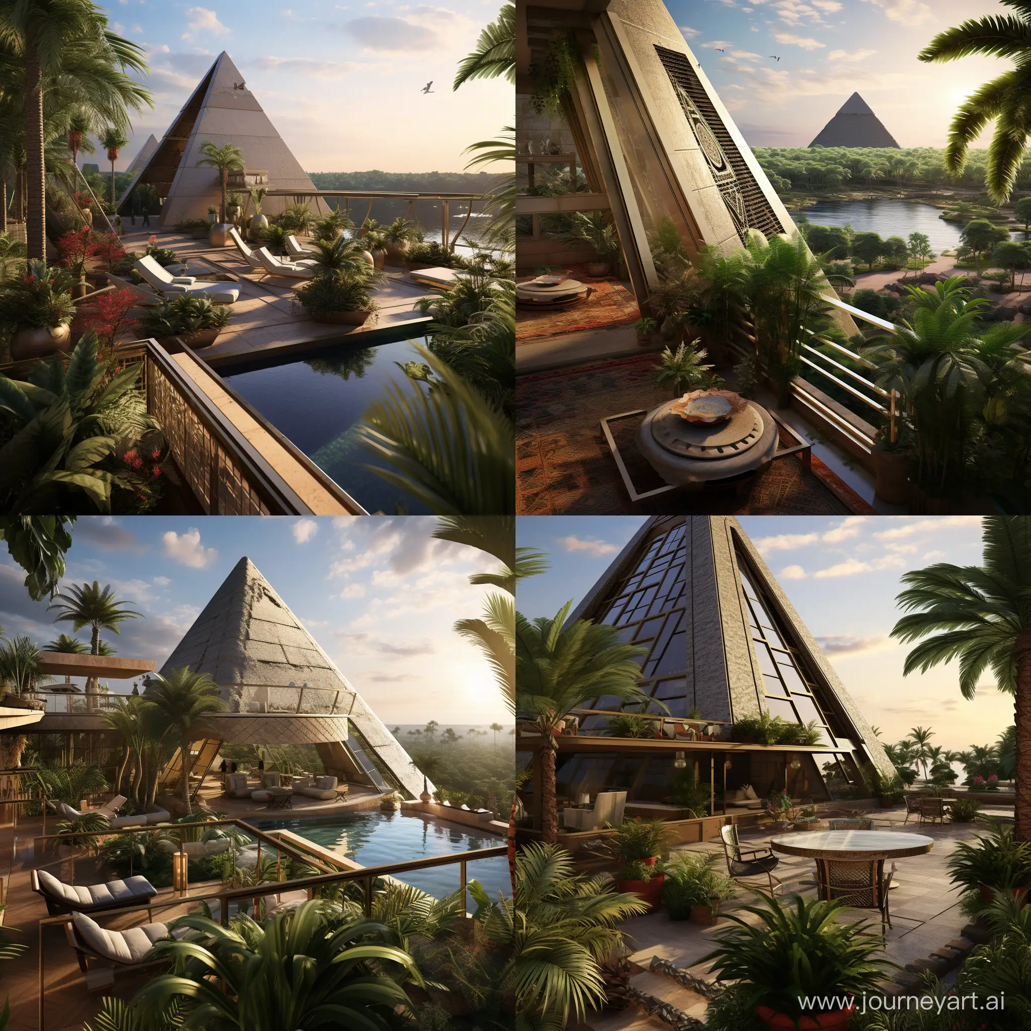 Egyptian-Pyramids-Balcony-and-Garden-Addition-Ancient-Architectural-Marvel-Enhanced-with-Outdoor-Oasis