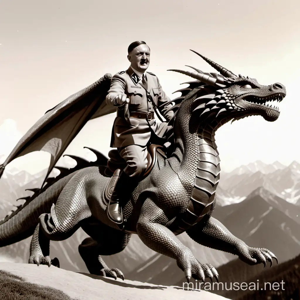 Hitler montando un dragon 
