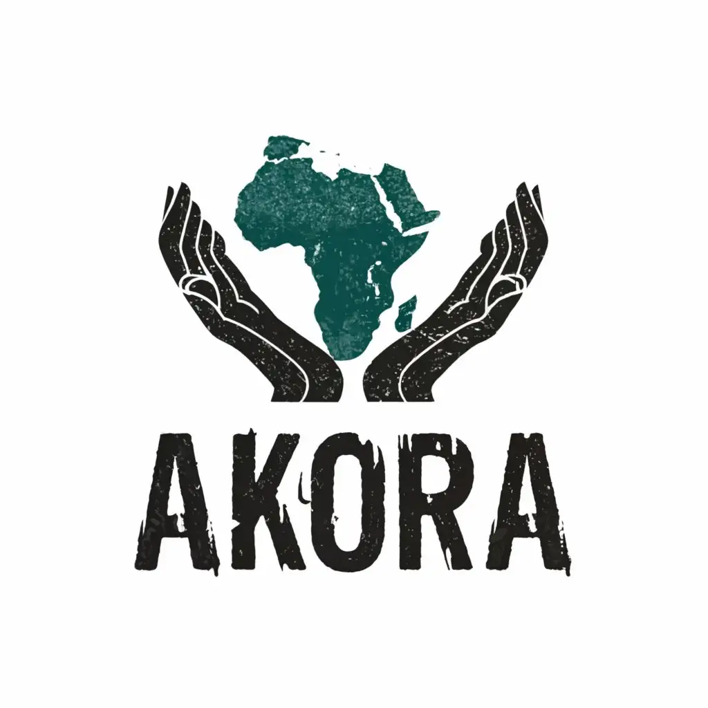 a logo design,with the text "Akora", main symbol:dirty black hands holding Africa,Moderate,clear background