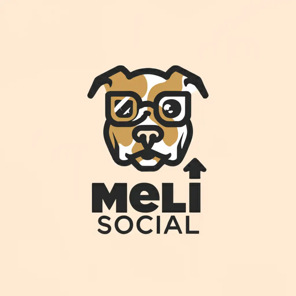 a logo design,with the text "Meli Social", main symbol:Social Media with melanie the pitbull as mascot,Moderate,clear background