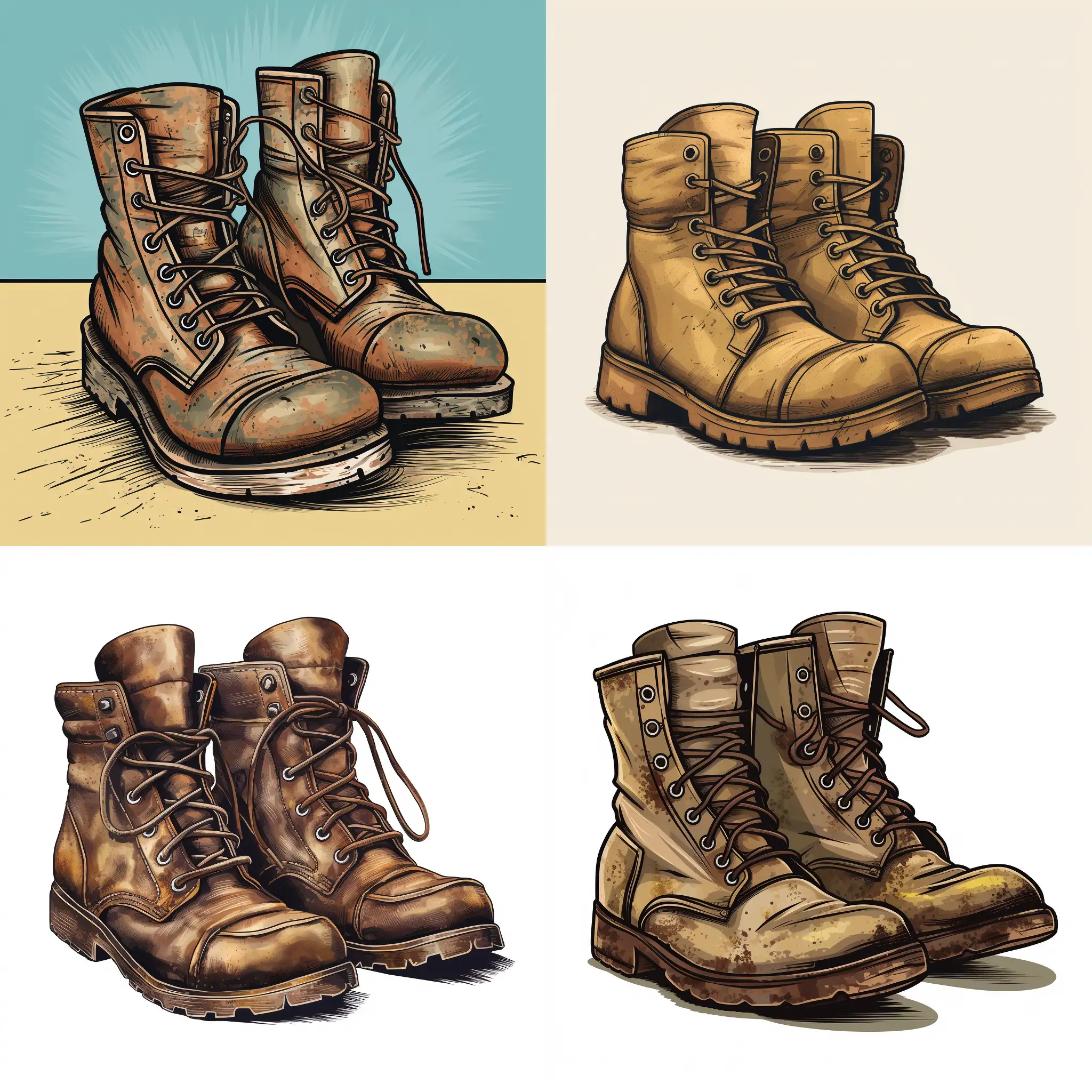 Old worn boots in rustic vector style