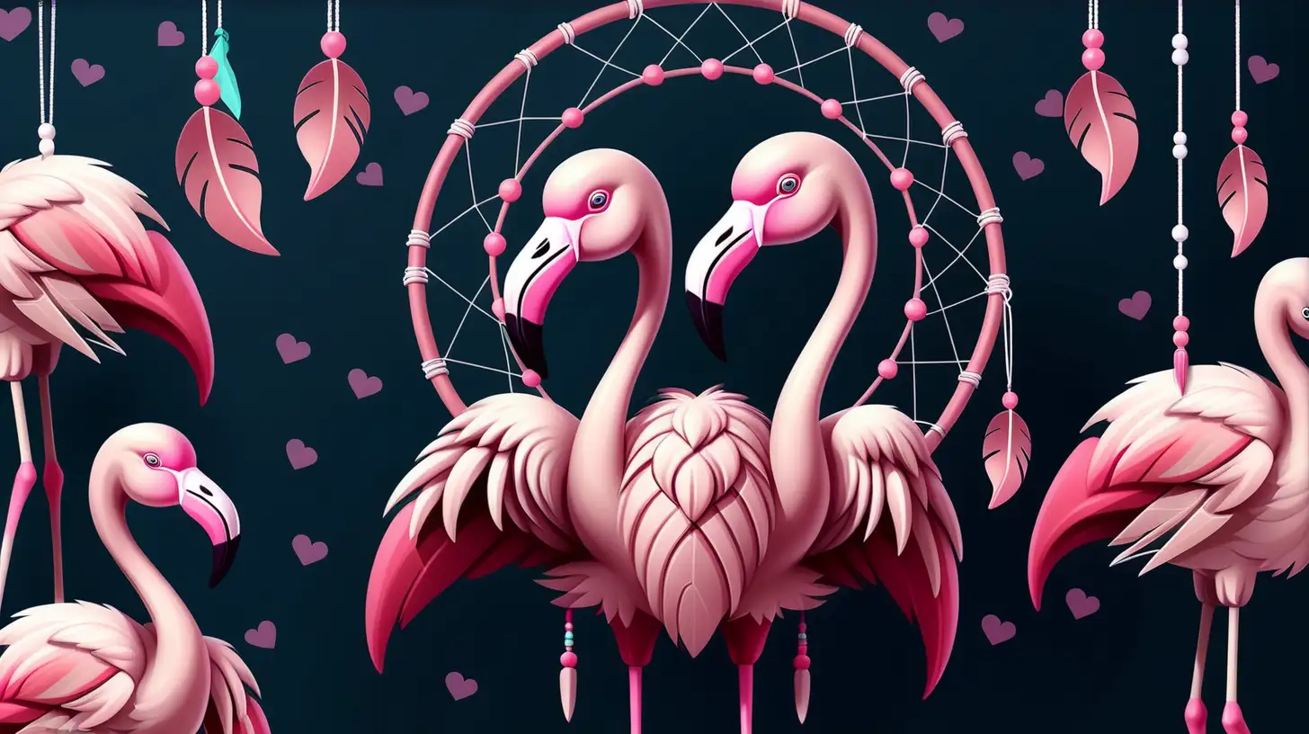 Enchanting Dreamcatcher Background with Adorable Flamingo
