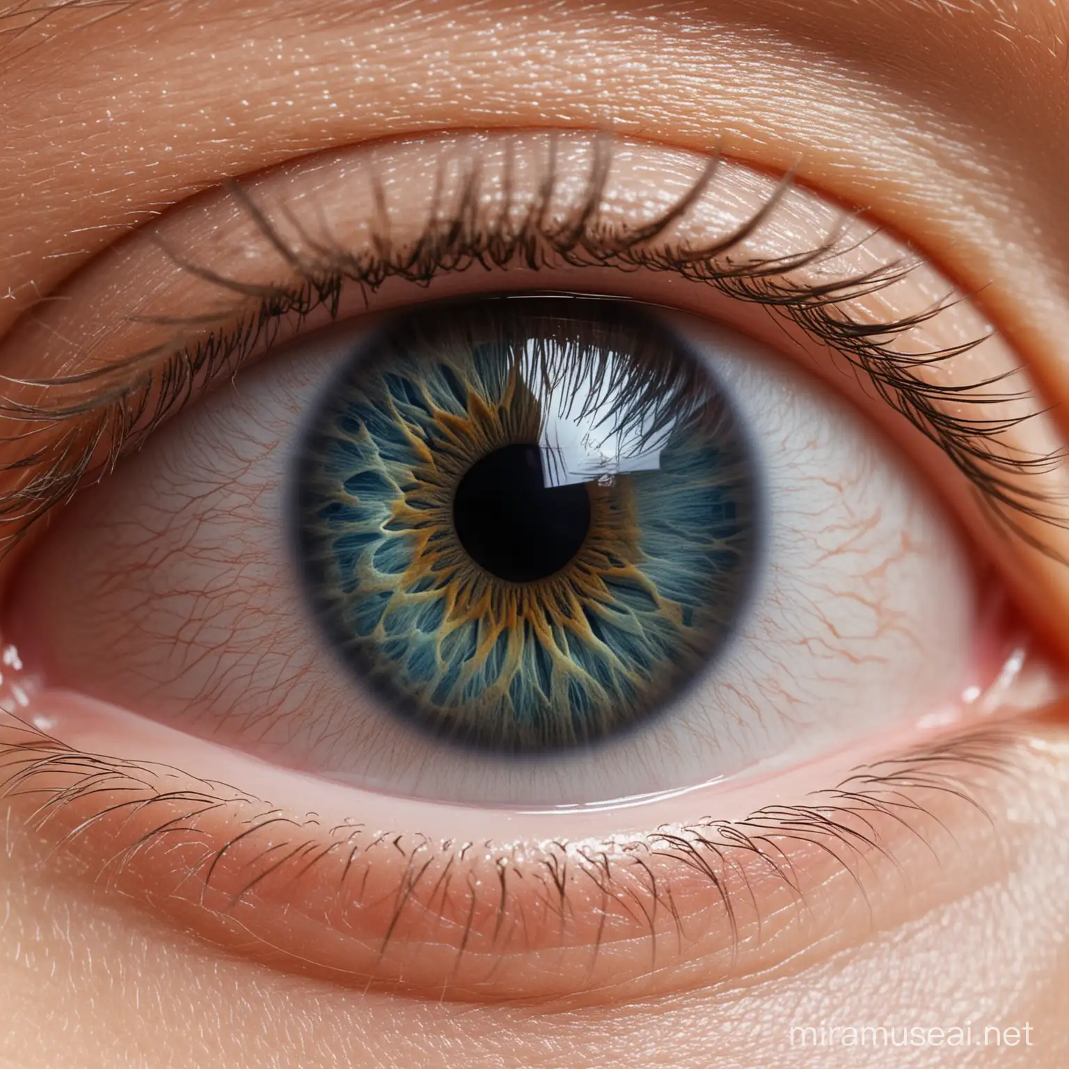 Closeup Human Eye with Vibrant Iris Colors and Intricate Details