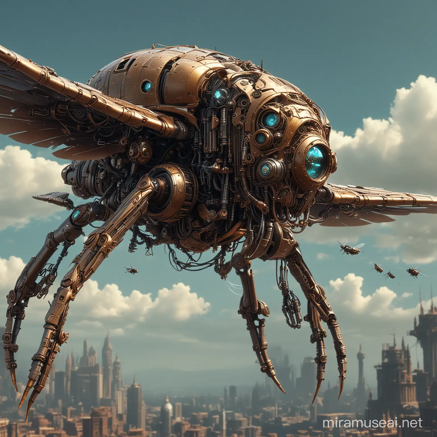 steampunk ,flying cybernetic biomechanical fly, 3d model, surreal engine realistic render, 8k, micro detail, intricate, elegant, highly detailed, centered, digital painting, art station, fluid, sharp focus, illustration, artgerm, tomasz alen kopera, wlop , film, 3D render, 3d render, cinematic, photo